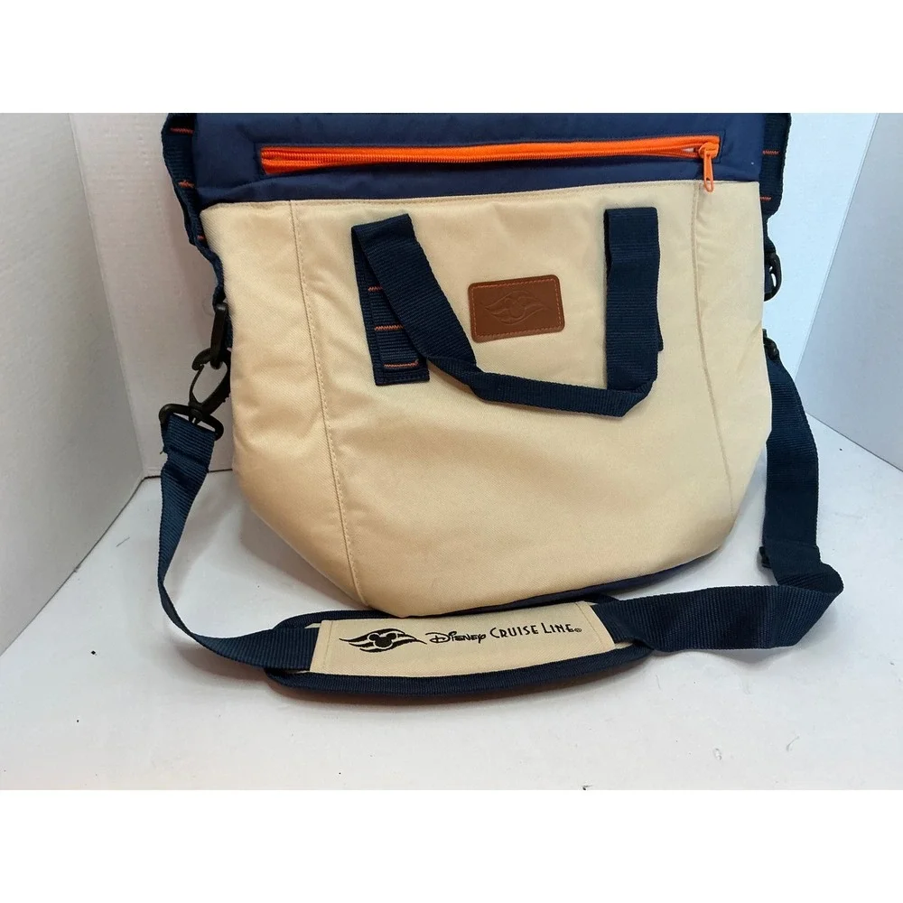 Disney Insulated Cooler Bag Tan Navy Orange Shoulder Strap Large Picnic Tote